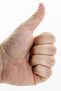 A thumbs up gesture performed by real humanCaucasian hand. This image can also be used to represent approval or acknowledgement.