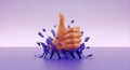 Thumbs Up Hand Breaking Wall Purple Background Success Concept 3D Render Vibrant Copy Space Royalty Free Stock Photo