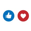 Thumbs up and heart icon on a blue background.