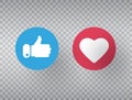 Thumbs up and heart icon on transparent background. Social network symbol. Counter notification icons. Social media