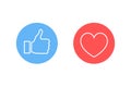 Thumbs up and heart icon on a white background. Modern flat style vector illustration