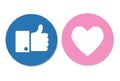Thumbs up and heart icon on a white background. social media icon, empathetic emoji reactions