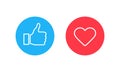 Thumbs up and heart, social media icons. Vector illustration EPS 10 Royalty Free Stock Photo