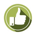 Thumbs Up Icon Design: Flat hand gesture in green circle with shadow, approval, positive feedback sign. Like Button Royalty Free Stock Photo