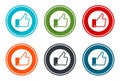 Thumbs up icon flat vector illustration design round buttons collection 6 concept colorful frame simple circle set