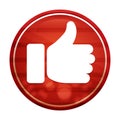 Thumbs up icon realistic diagonal motion red round button illustration