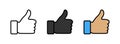 Thumbs up icons. Like vector icons, isolated. Like or Thumb up in different design. Vector illustration