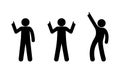 Thumbs up illustration, people indicate direction, stick man icons set