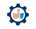 Thumbs up inside a gear. Symbolizes approval, positive feedback, efficiency, progress, support. Good for presentations and Royalty Free Stock Photo