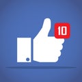 Thumbs up like social network icon with new appreciation number symbol. Idea - blogging and online messaging, social networking se