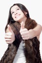 Thumbs up or Okay & Beautiful young woman isolated Royalty Free Stock Photo