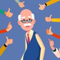 Thumbs Up Old Man Vector. Public Respect. Business Illustration