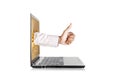 Thumbs-up out from laptop computer Royalty Free Stock Photo