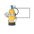 Thumbs up of oxygen cylinder cartoon design with board Royalty Free Stock Photo