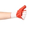 Thumbs up with a red rubber glove. Royalty Free Stock Photo