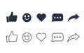 Thumbs up and with repost and comment icons on a white background. Social media icon, empathetic emoji reactions