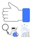 Thumbs Up with Robot Analyzing Data, Cloud Storage, and Financial Growth Representing Technology Benefits Royalty Free Stock Photo