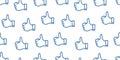 Thumbs up seamless pattern. Best buy. The best choice. For social networking services. Contour blue line vector.