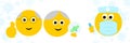 Thumbs up Senior emoji getting vaccinated by medical emoji in face mask with vaccine in syringe