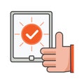 Thumbs up on smartphone with checmark icon.job done illustration. Flat vector icon. can use for, icon design element,ui, web,