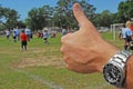 Thumbs up at soccer game