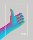 Thumbs up symbol. Hand show like or good. Sign success and nice. Voxel art. 3D vector illustration