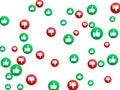 Thumbs up thumbs down red and green isolated vector like dislike social media signs scatter.