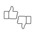 Thumbs up and thumbs down. Vector illustration line icon.