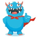 Thumbs Up Vector. Superhero Monster. Your Inner Cute Beast. Cute Monster Cartoon Mascot.