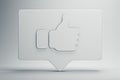 Thumbs up white symbol or icon. 3d rendering. Social media concept.
