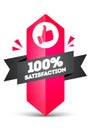 Vector Illustration 100 Percent Satisfaction Label. Modern Web Banner Element With Ribbon And Thumbs Up Icon.