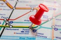 Thumbtack on Tower Hill station in london underground map Royalty Free Stock Photo