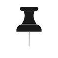 Thumbtack vector icon illsutration office pin solid black. Paper tack sign and push clip message tool isolated white