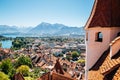 Thun cityscape with Alps mountain and lake in Switzerland Royalty Free Stock Photo