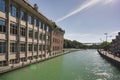 Thun city center with the Aare river passing through the middle of the city Royalty Free Stock Photo