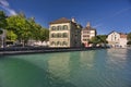 Thun city center with the Aare river passing through the middle of the city Royalty Free Stock Photo