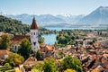 Thun cityscape with Alps mountain and lake in Switzerland Royalty Free Stock Photo