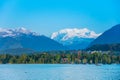 Thun lake and Alps snow caps Royalty Free Stock Photo