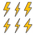 Thunder and Bolt Lighting Flash Icons Set. Flat Style on Dark Background.