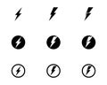 Thunder and Bolt Lighting Flash Icons Set. Flat Style on Dark Vector Royalty Free Stock Photo
