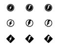 Thunder and Bolt Lighting Flash Icons Set. Flat Style on Dark Vector Royalty Free Stock Photo