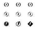 Thunder and Bolt Lighting Flash Icons Set. Flat Style on Dark Vector Royalty Free Stock Photo