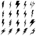 Thunder and Bolt Lighting Flash Icons Set. Flat Style on white Background. Vector Royalty Free Stock Photo