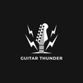 GUITAR LOGO TEMPLATE WITH THUNDER SYMBOL Royalty Free Stock Photo