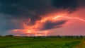 Thunder lightning storm clouds with lot of ligtning bolts Royalty Free Stock Photo