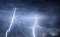 Thunder, lightnings and rain on stormy summer night Royalty Free Stock Photo