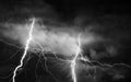 Thunder, lightnings and rain on stormy summer night Royalty Free Stock Photo