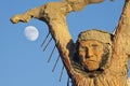 Thunder Mountain Statue and Moon Royalty Free Stock Photo