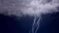 Thunder in sky, stroke of branched lightning shoots out of cloud, nature