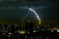 Thunder storm lighting bolt on the horizontal sky and cityscape Royalty Free Stock Photo